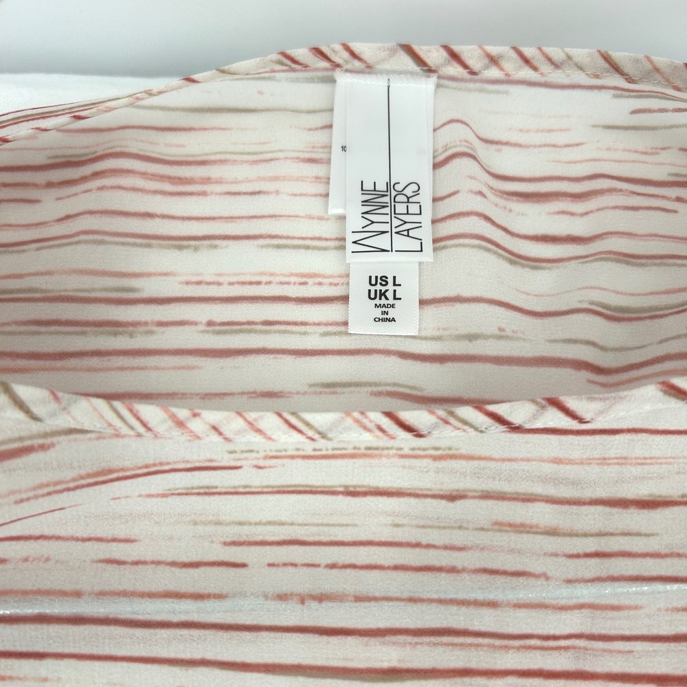 WynneLayers Boxy Shell Top Wms L Terracotta Cream Abstract Stripe Relaxed Artful